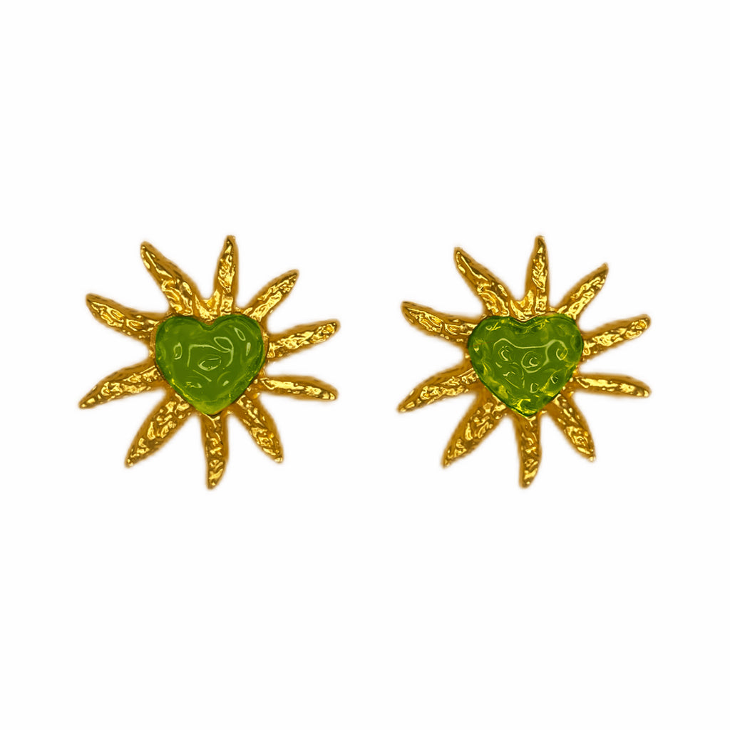 Heart Star Stud Earrings - Lime