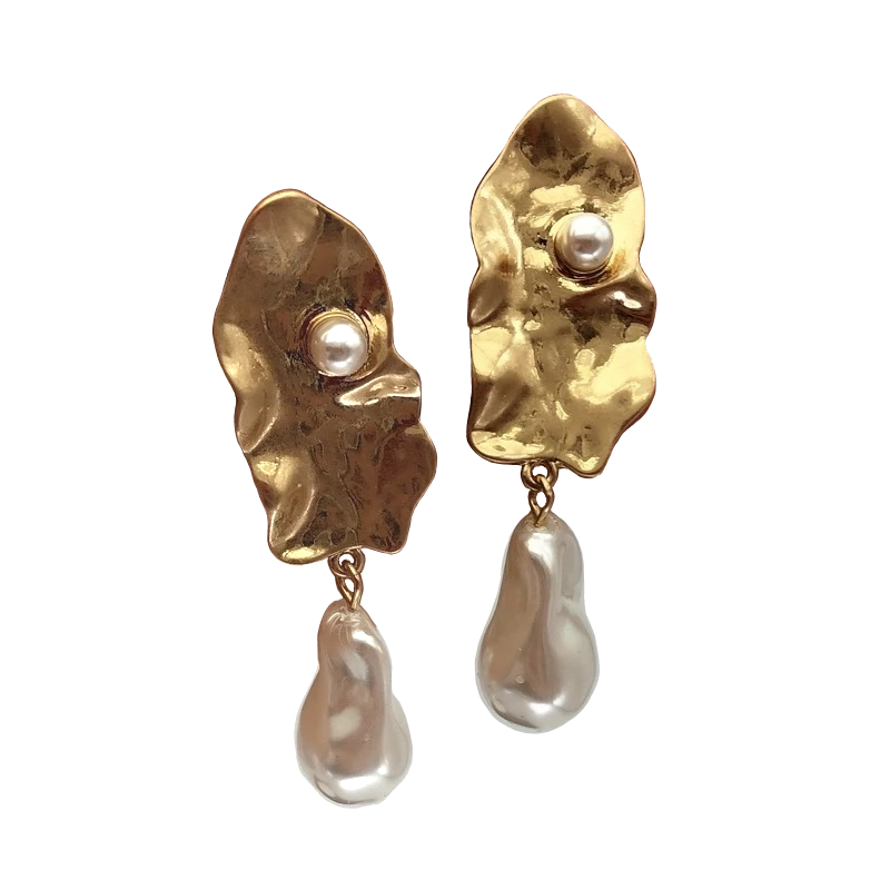 Abstract Pearl Drop Earring - Gold