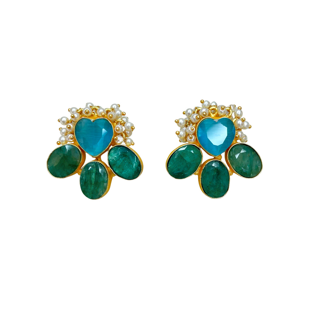 Isabella Stud Earrings - Aqua/Green