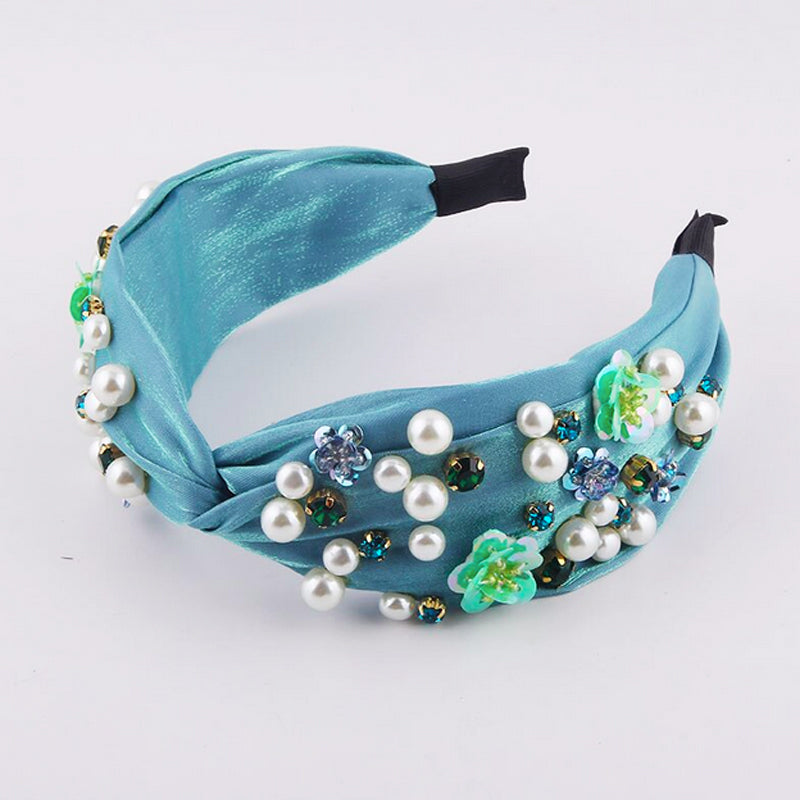 Embellished Knot Headband - Aqua **  PRE ORDER