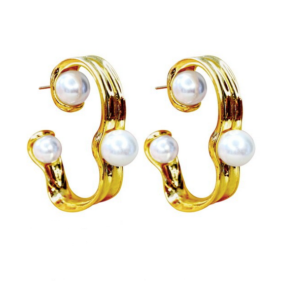 Pearl Embellished Hoop Earrings - Gold