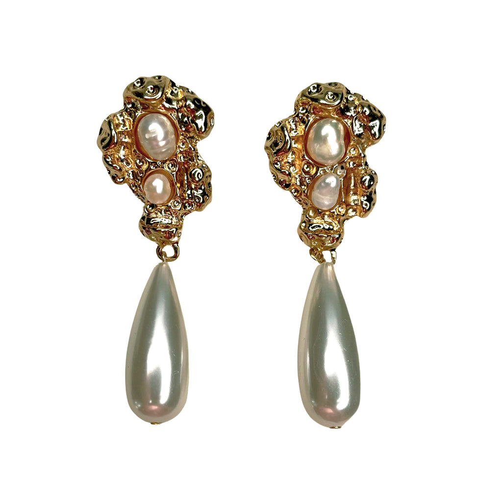 Baroque Pearl Drop Earrings - Gold