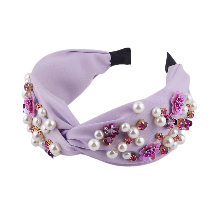 Embellished Knot Headband - Lilac