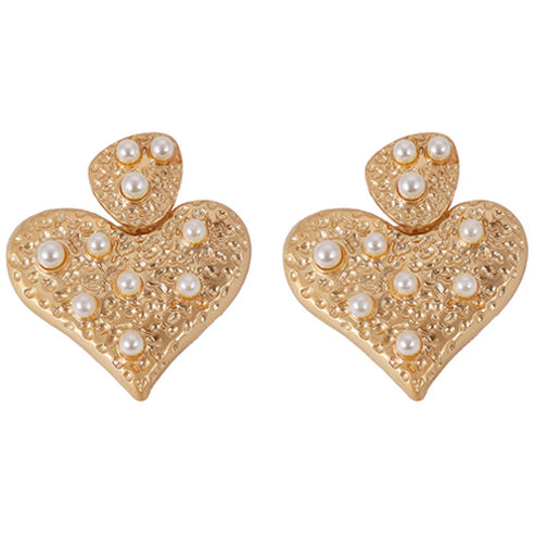 Hammered Heart Earrings - Gold