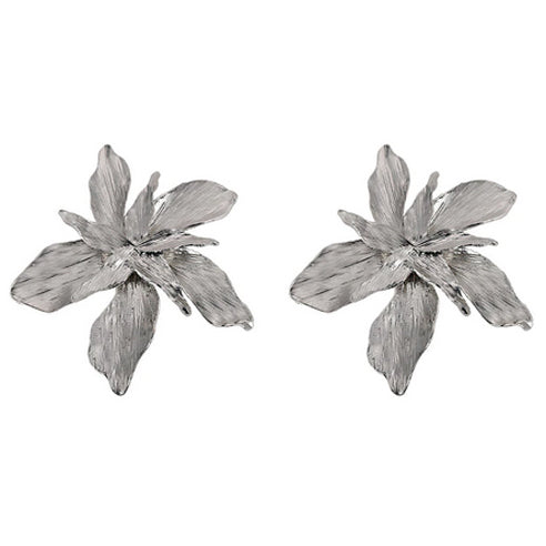 Statement Lotus Earrings - Silver