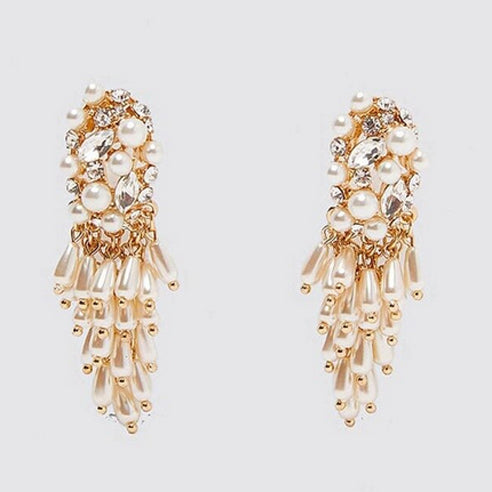 Mini Pearl Tassle Earrings -  Gold