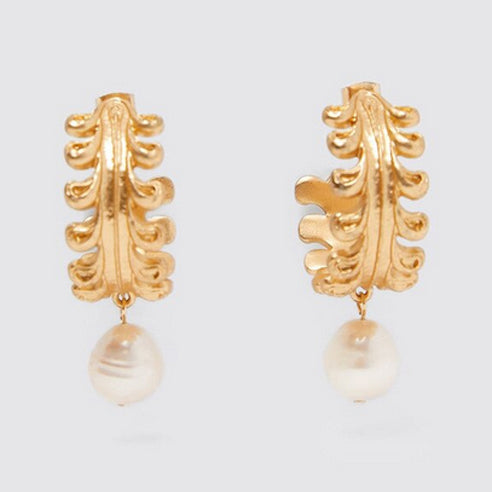 Baroque Pearl Hoop Earrings - Gold