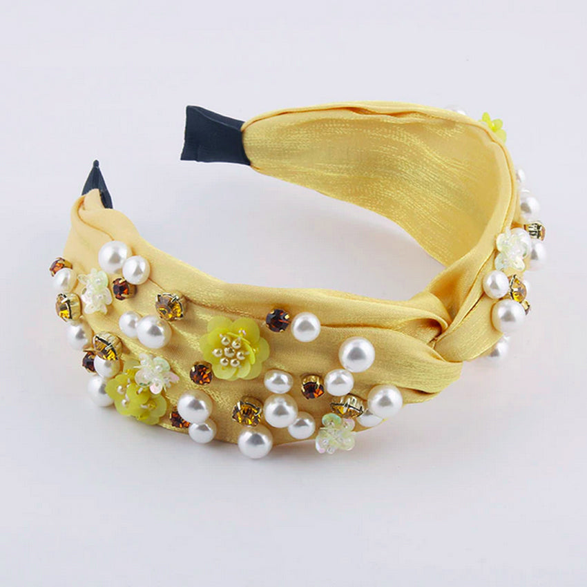 Embellished Knot Headband - Yellow
