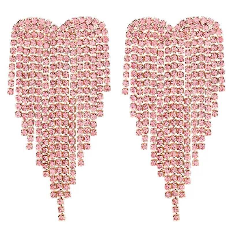 Heart Fringe Rhinestone Earrings Heart Fringe Rhinestone Earrings