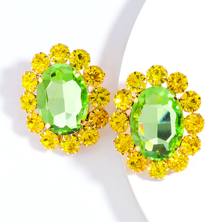 Oversized Jewel Stud Earrings - Lime / Citrine